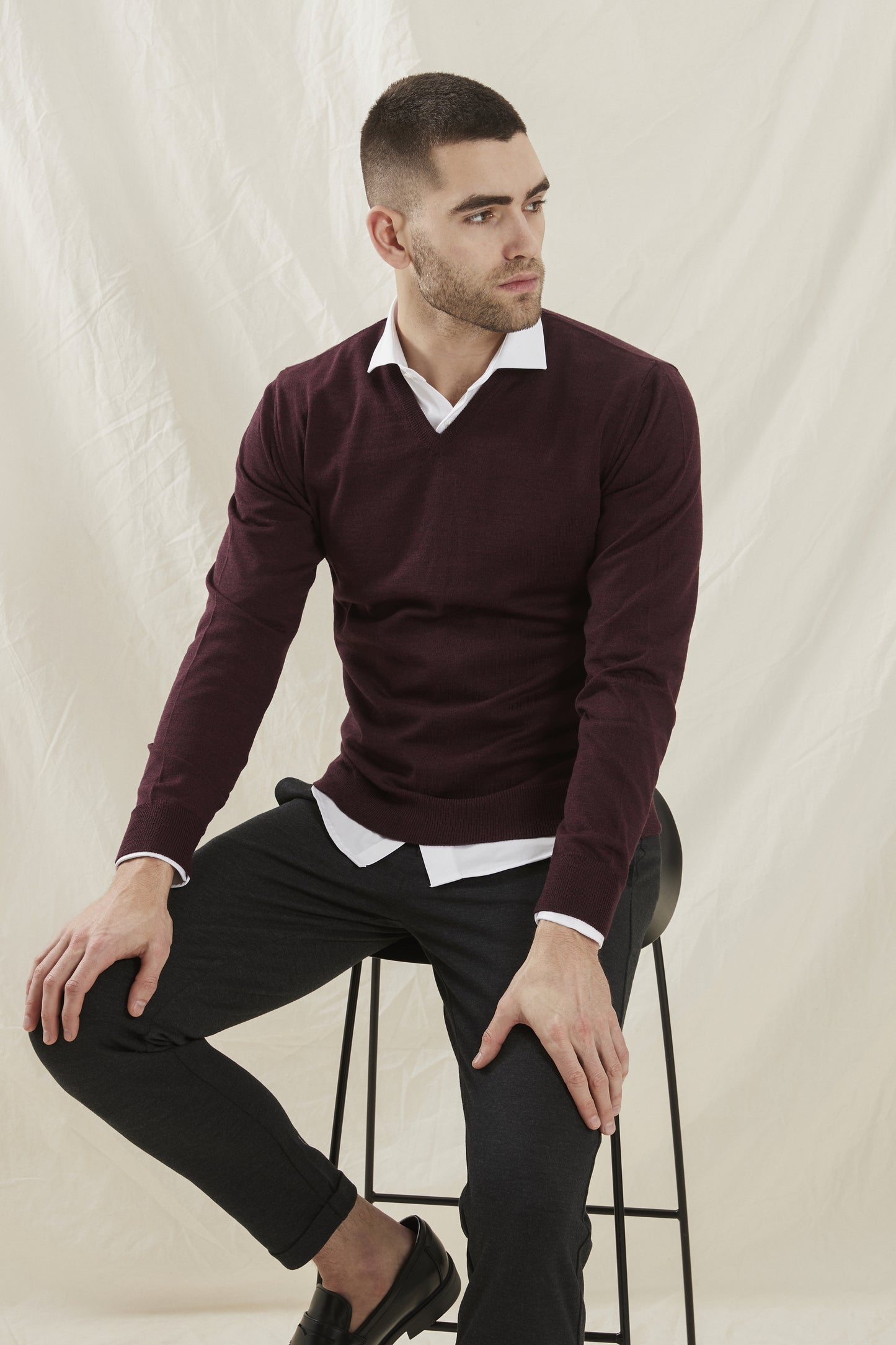 Clipper Milan Regular Fit strik V-hals uld
