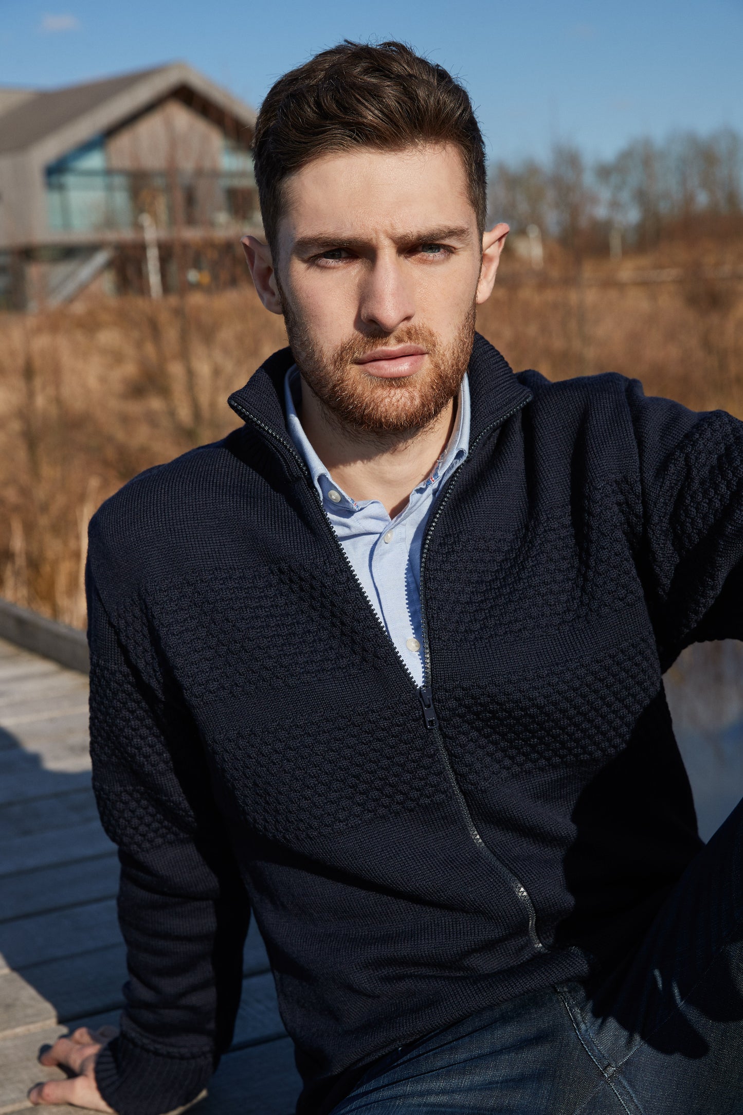 Clipper Saltum Modern Fit sømandsstrik zip-cardigan uld