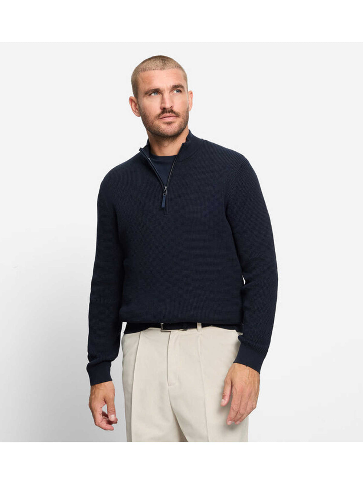 Olymp popcorn strik pullover casual lynlås