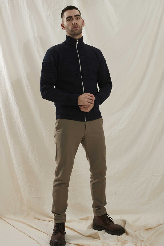 Clipper Saltum Modern Fit sømandsstrik metal zip-cardigan uld
