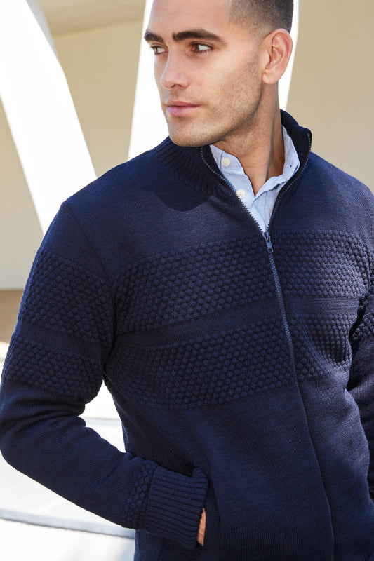 Clipper Saltum Modern Fit sømandsstrik windbreaker zip-cardigan uld