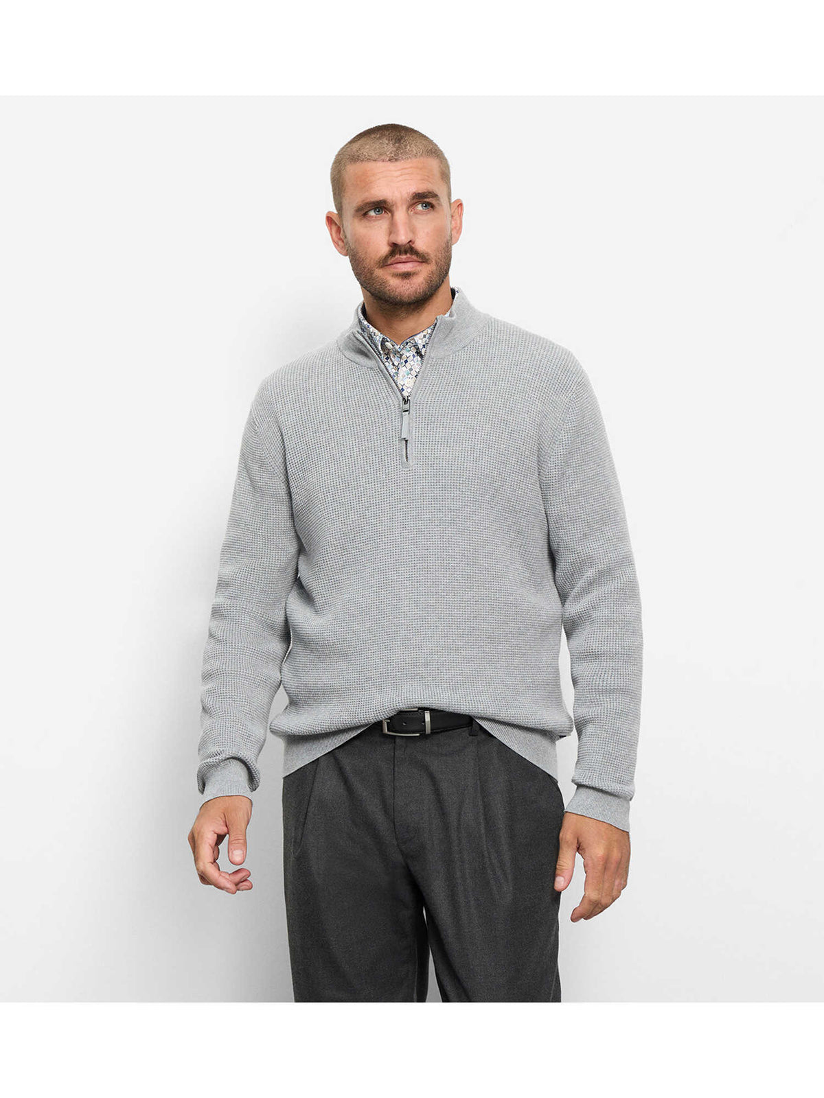 Olymp popcorn strik pullover casual lynlås