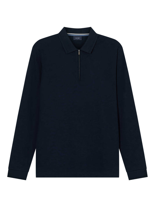 Olymp Casual langærmet polo shirt m. lynlås