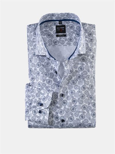 Olymp blå/hvid print skjorte med Royal Kent cut-away krave. Body Fit 2072 54 11